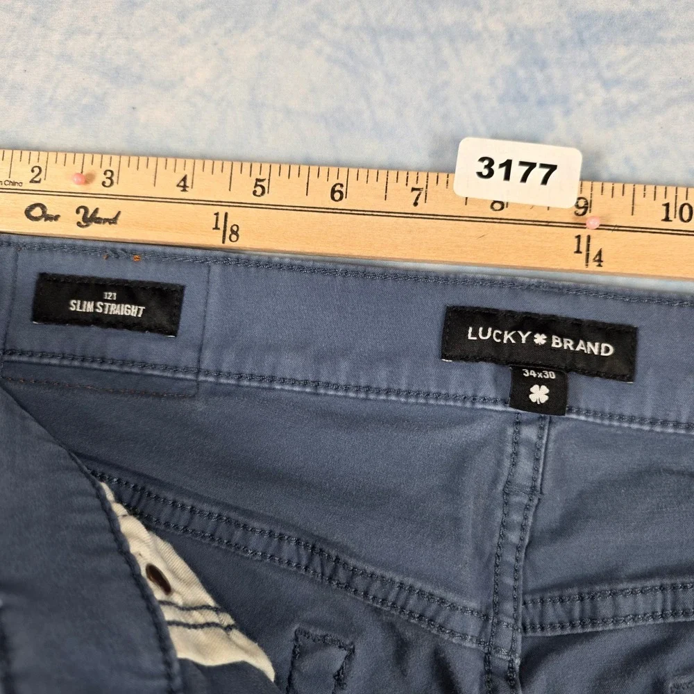 Lucky Brand 121 Slim Straight Pants Mens 34x30 Blue Gray Slate Casual Chino